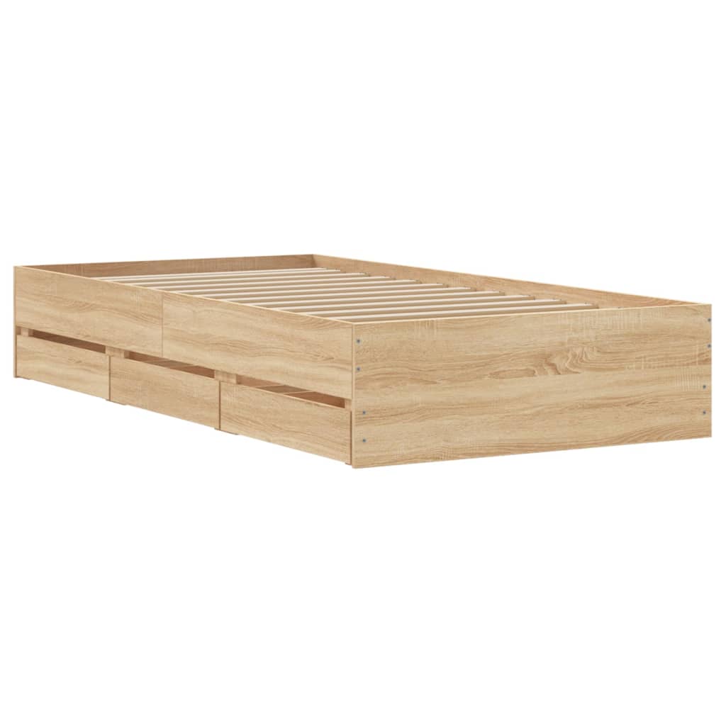 vidaXL Cama con cajones madera ingeniería roble Sonoma 75x190 cm