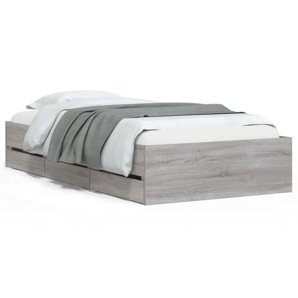 vidaXL Cama con cajones madera de ingeniería gris Sonoma 75x190 cm