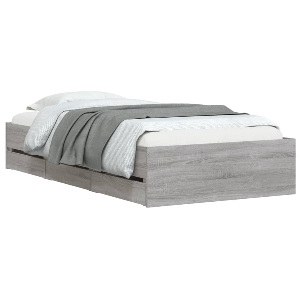 vidaXL Cama con cajones madera de ingeniería gris Sonoma 75x190 cm