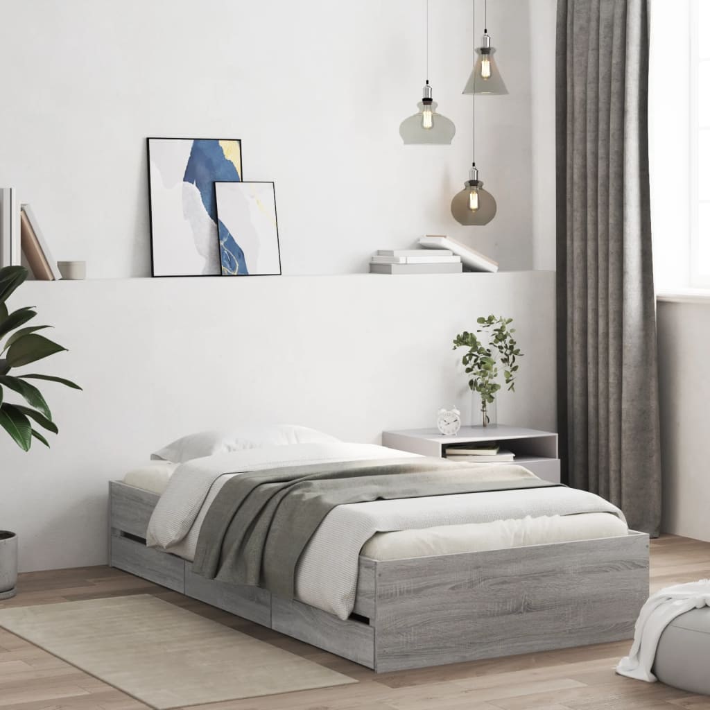 vidaXL Cama con cajones madera de ingeniería gris Sonoma 75x190 cm