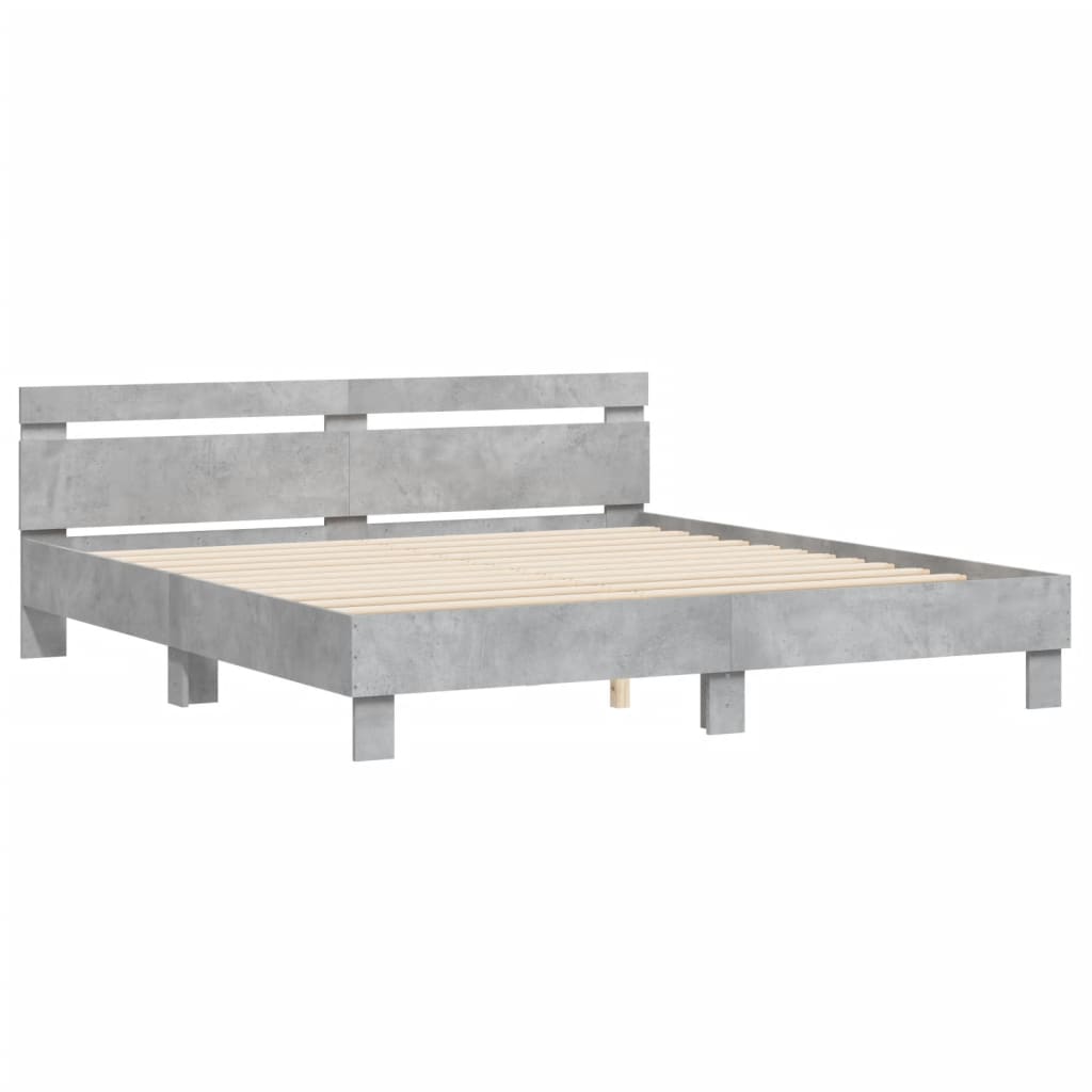 vidaXL Cama con cabecero madera ingeniería gris hormigón 200x200 cm