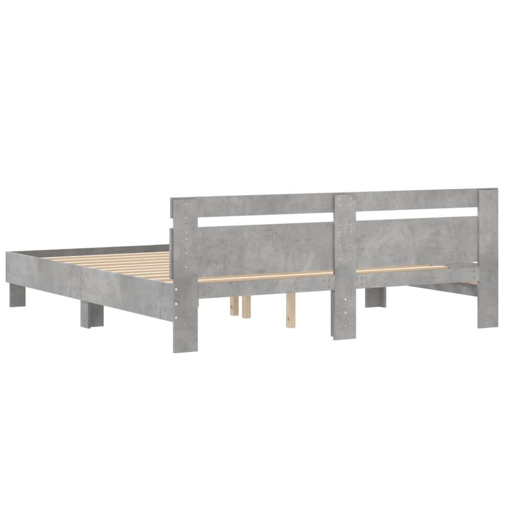 vidaXL Cama con cabecero madera ingeniería gris hormigón 200x200 cm