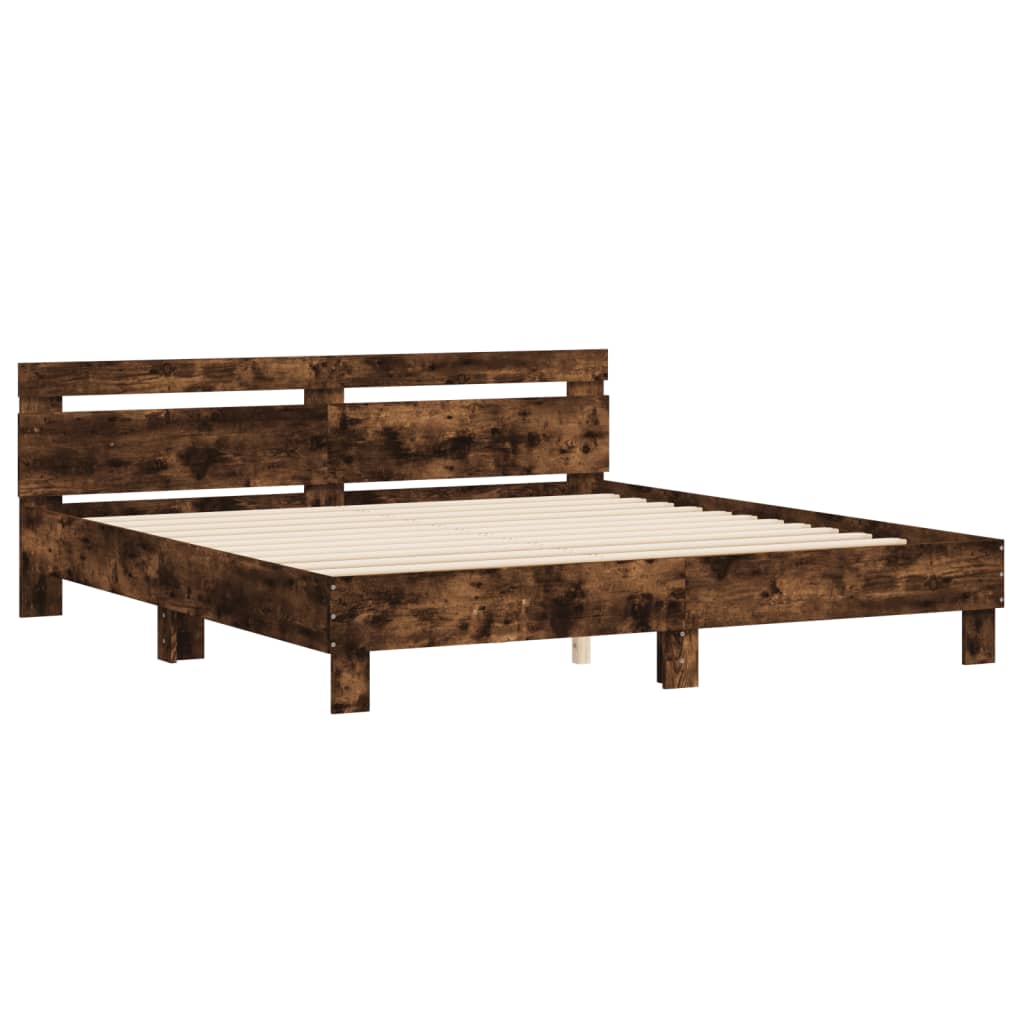 vidaXL Cama con cabecero madera de ingeniería roble ahumado 200x200 cm