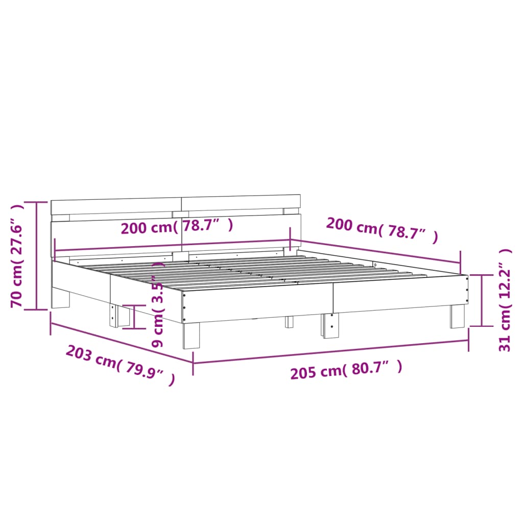 vidaXL Cama con cabecero madera de ingeniería roble ahumado 200x200 cm