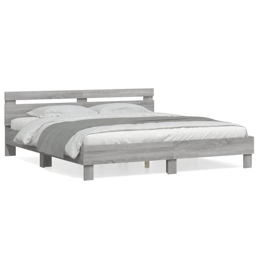 vidaXL Cama con cabecero madera ingeniería gris Sonoma 200x200 cm