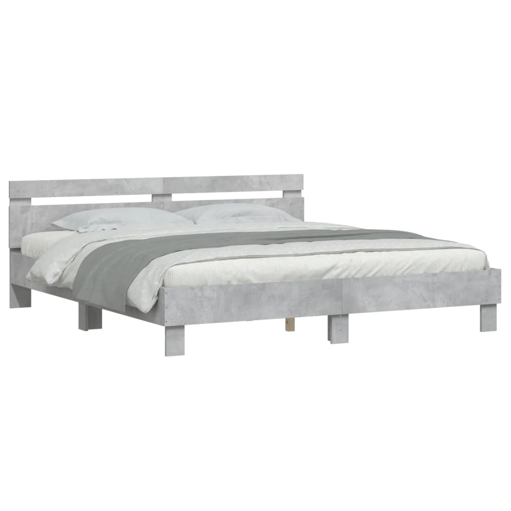 vidaXL Cama con cabecero madera de ingeniería gris hormigón 180x200 cm