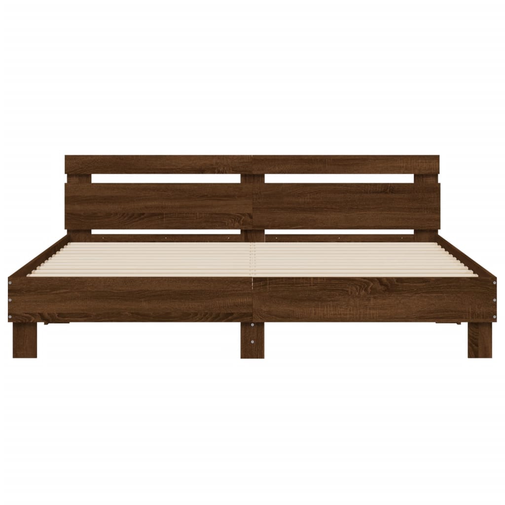 vidaXL Cama con cabecero madera de ingeniería marrón roble 180x200 cm