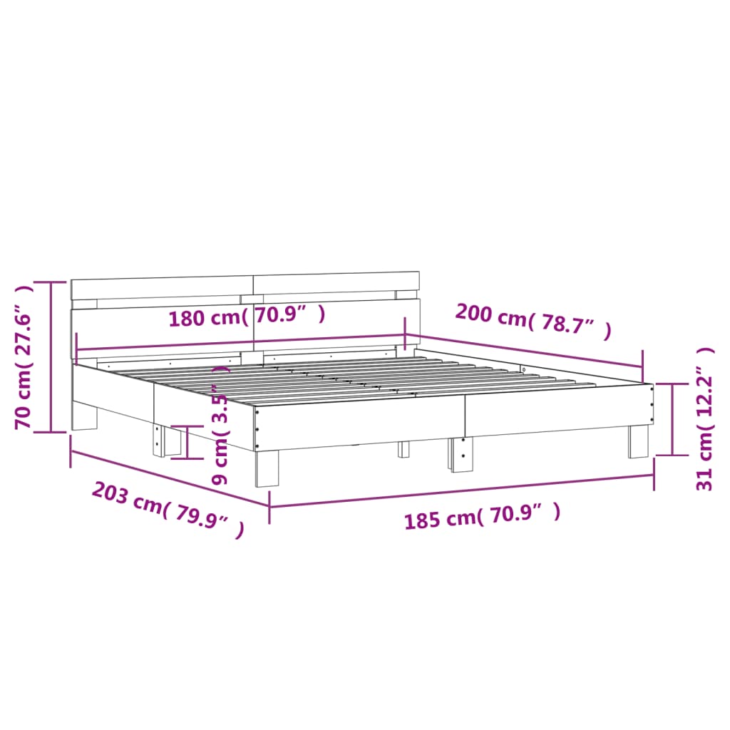 vidaXL Cama con cabecero madera de ingeniería marrón roble 180x200 cm