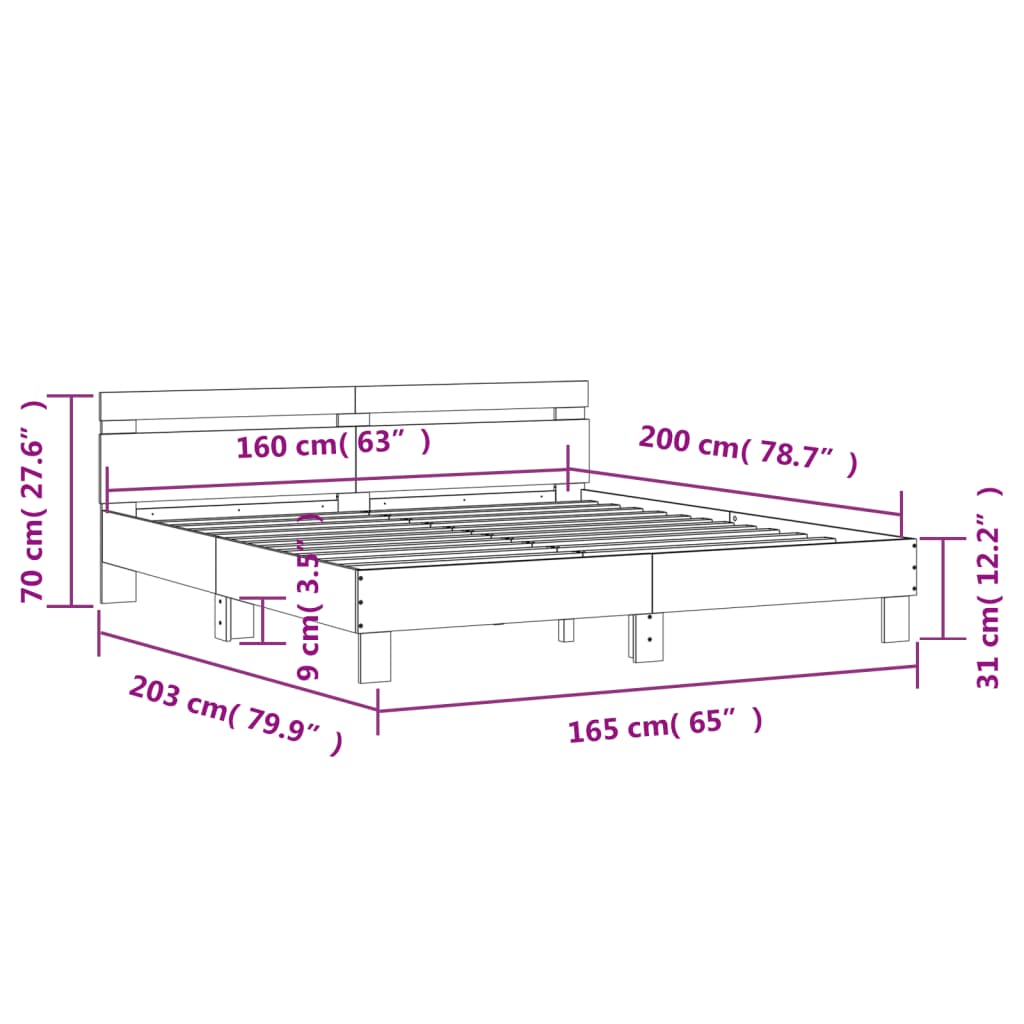 vidaXL Cama con cabecero madera de ingeniería gris hormigón 160x200 cm