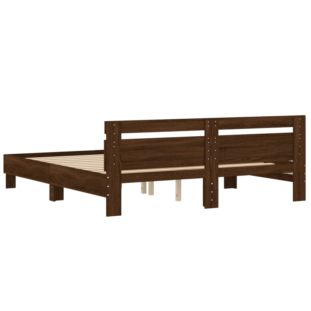 vidaXL Cama con cabecero madera de ingeniería marrón roble 160x200 cm