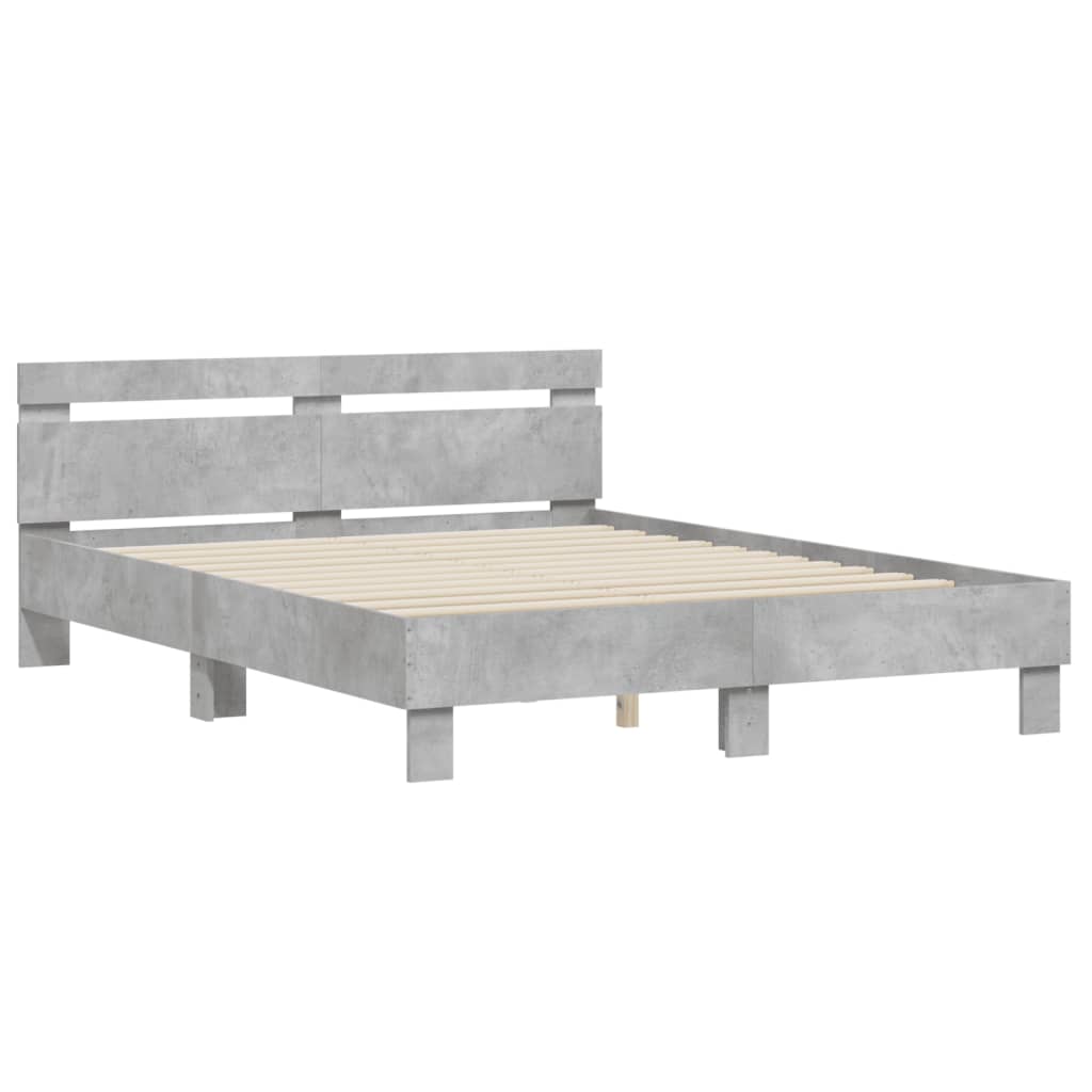 vidaXL Cama con cabecero madera de ingeniería gris hormigón 150x200 cm