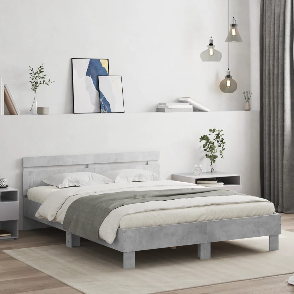 vidaXL Cama con cabecero madera de ingeniería gris hormigón 150x200 cm