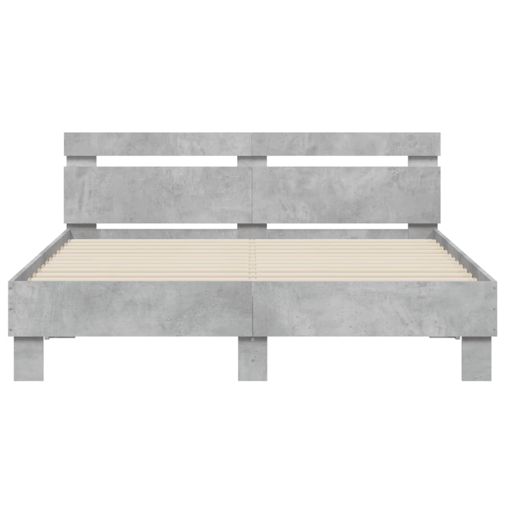 vidaXL Cama con cabecero madera de ingeniería gris hormigón 150x200 cm