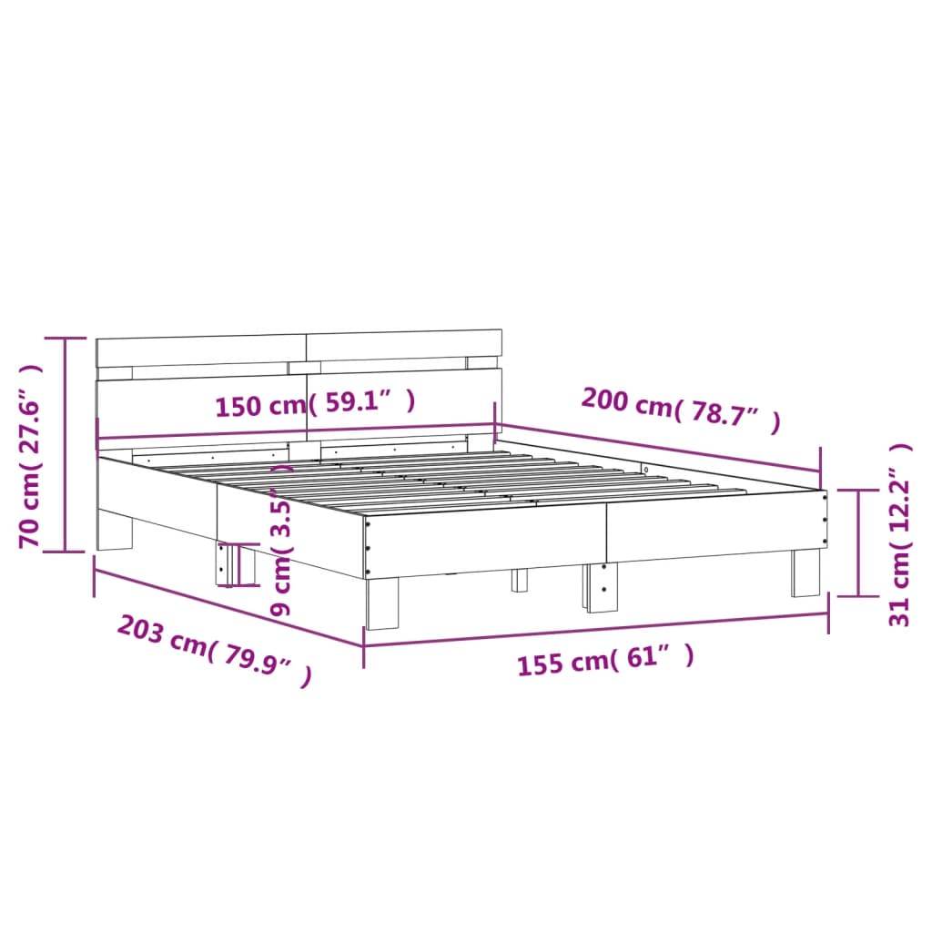 vidaXL Cama con cabecero madera de ingeniería gris hormigón 150x200 cm