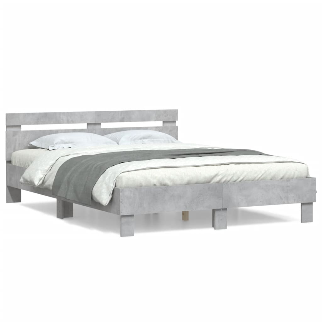 vidaXL Cama con cabecero madera de ingeniería gris hormigón 150x200 cm