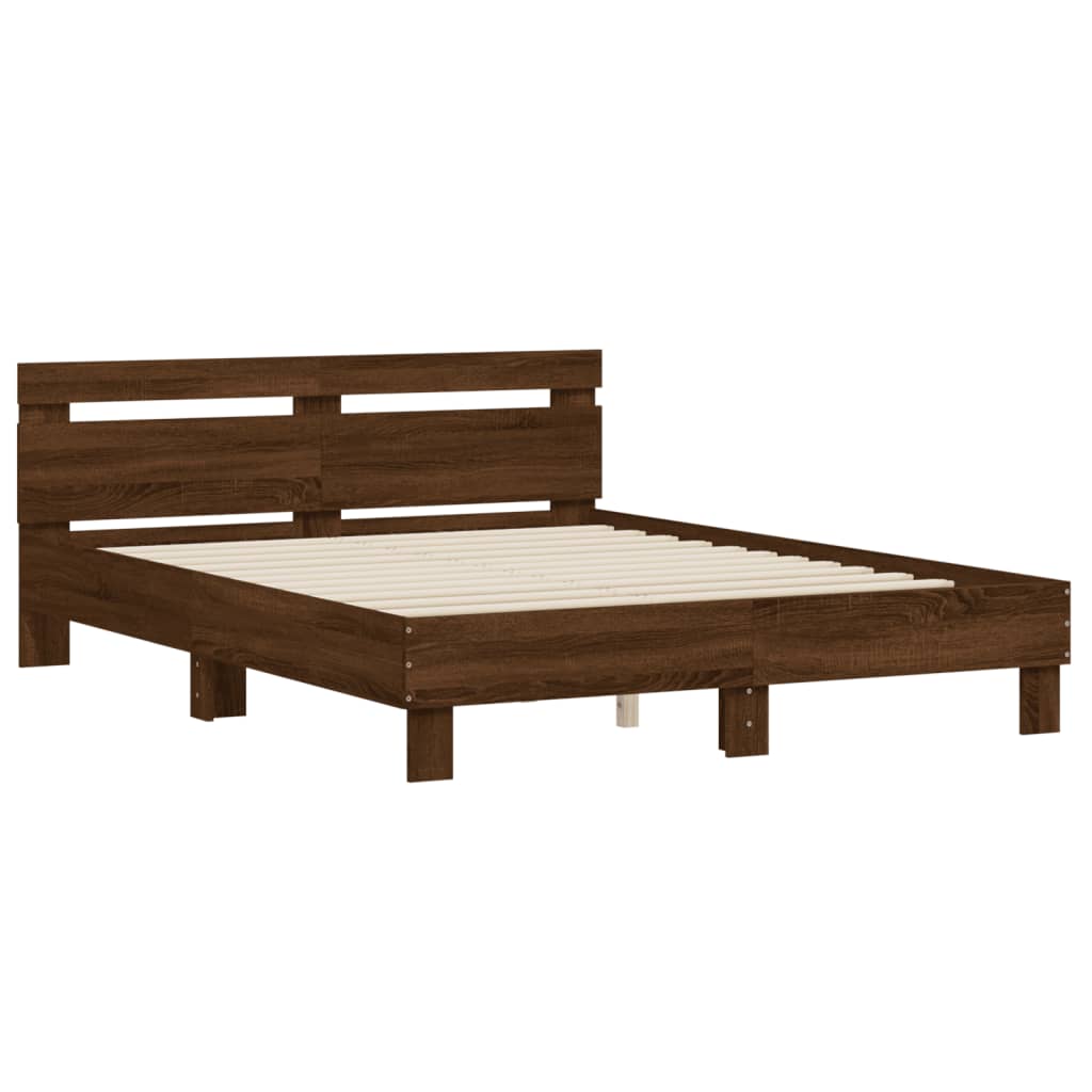 vidaXL Cama con cabecero madera de ingeniería marrón roble 150x200 cm