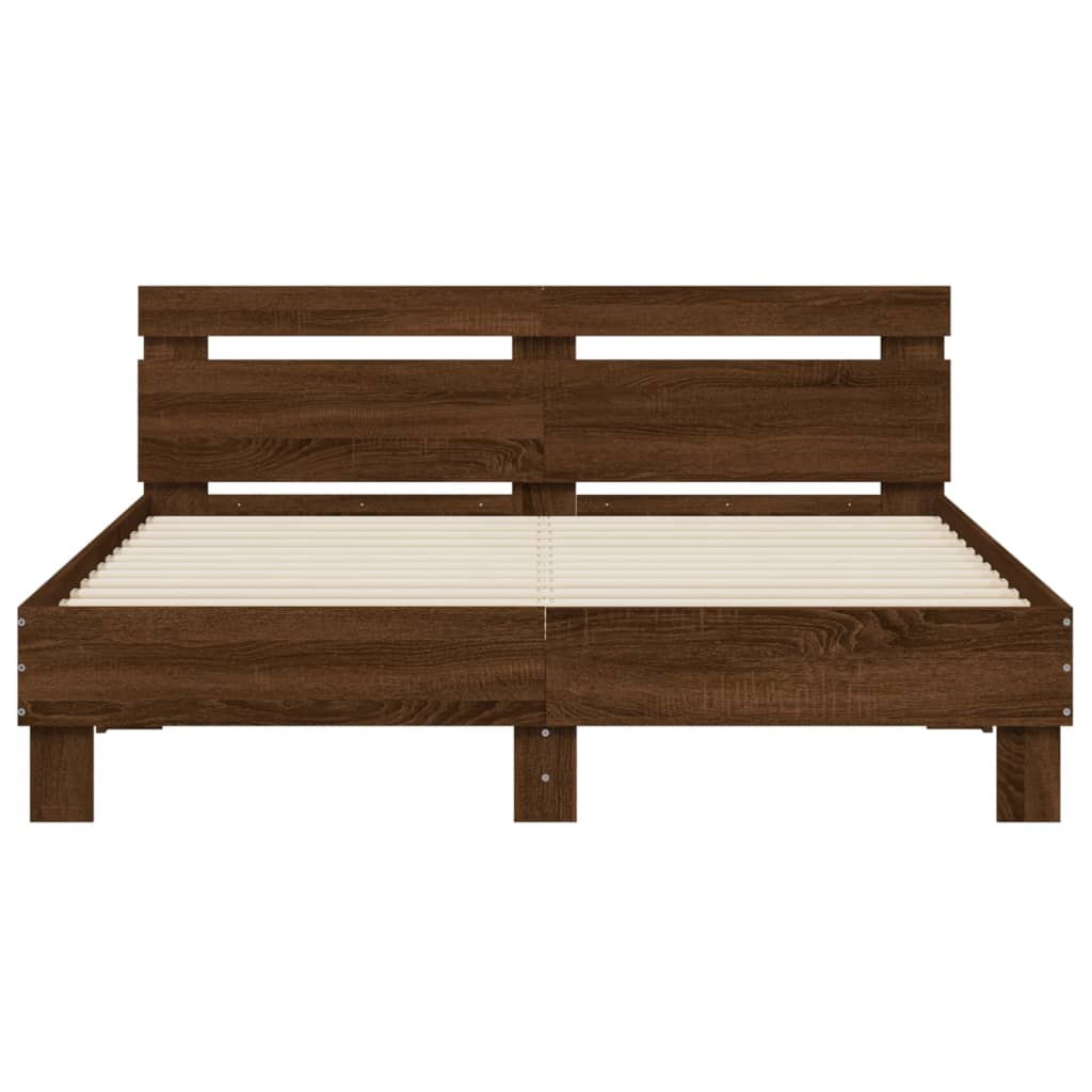 vidaXL Cama con cabecero madera de ingeniería marrón roble 150x200 cm