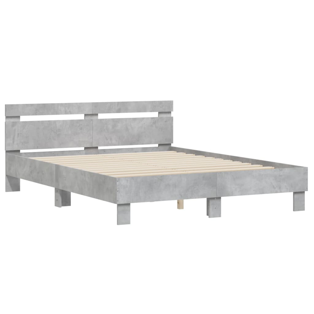 vidaXL Cama con cabecero madera de ingeniería gris hormigón 140x200 cm