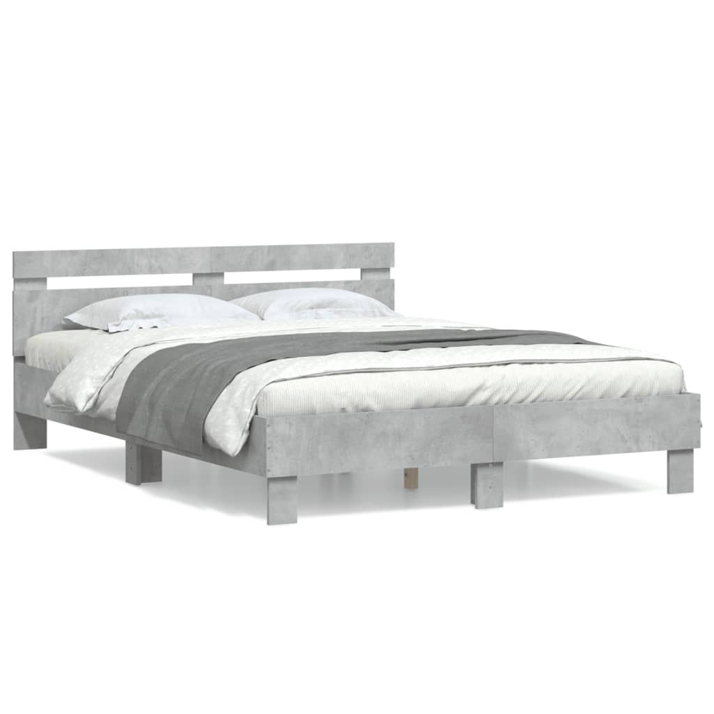 vidaXL Cama con cabecero madera de ingeniería gris hormigón 140x200 cm