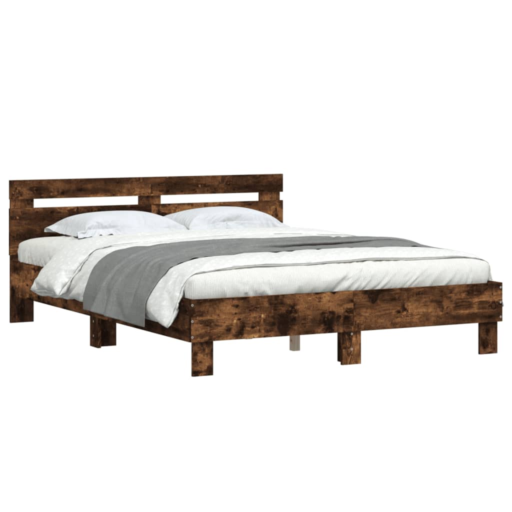 vidaXL Cama con cabecero madera de ingeniería roble ahumado 140x200 cm