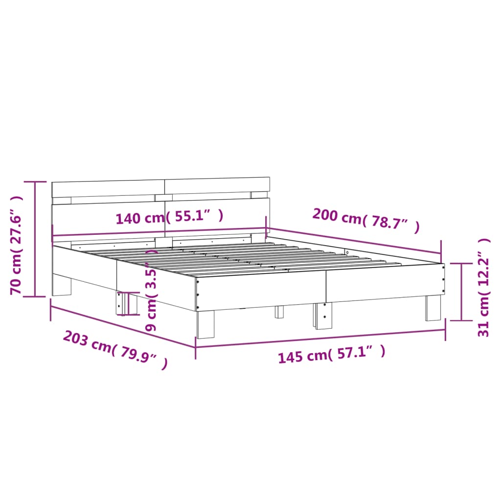 vidaXL Cama con cabecero madera de ingeniería roble ahumado 140x200 cm