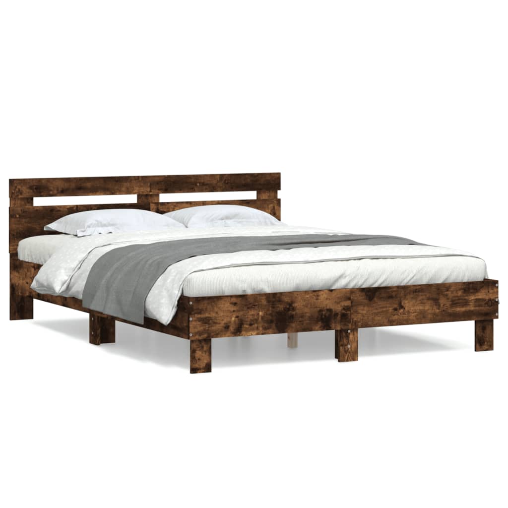 vidaXL Cama con cabecero madera de ingeniería roble ahumado 140x200 cm