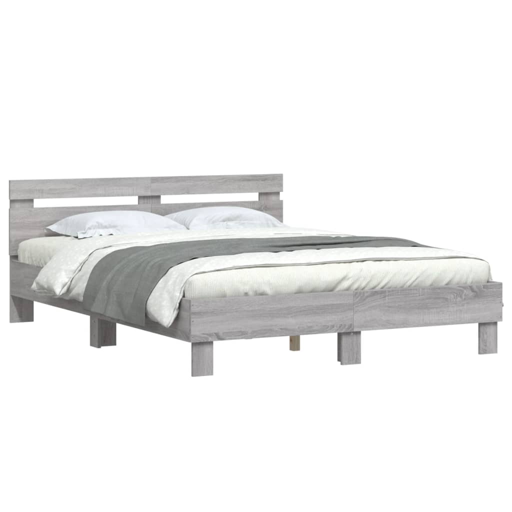 vidaXL Cama con cabecero madera de ingeniería gris Sonoma 140x200 cm