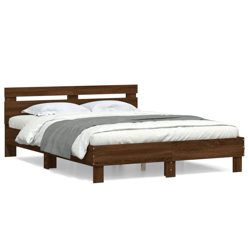 vidaXL Cama con cabecero madera de ingeniería marrón roble 140x200 cm