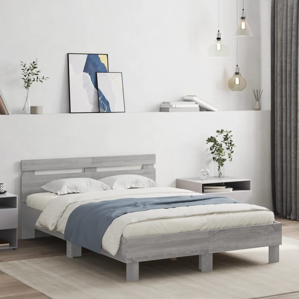 vidaXL Cama con cabecero madera de ingeniería gris Sonoma 120x200 cm