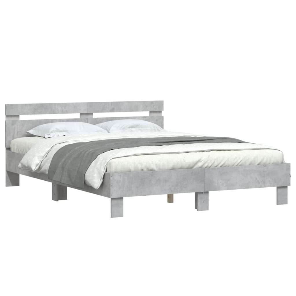 vidaXL Cama con cabecero madera de ingeniería gris hormigón 140x190 cm