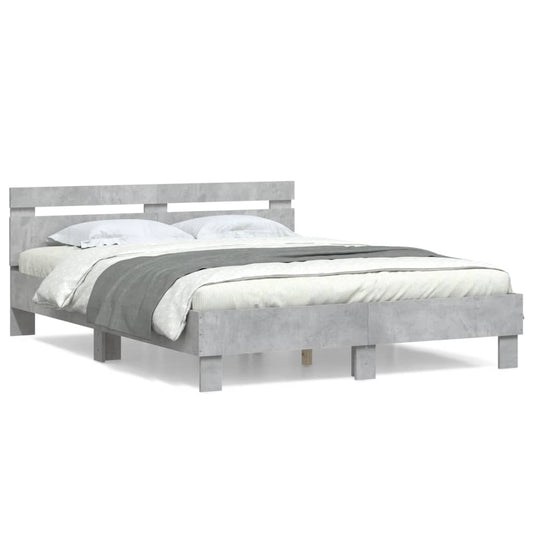 vidaXL Cama con cabecero madera de ingeniería gris hormigón 140x190 cm