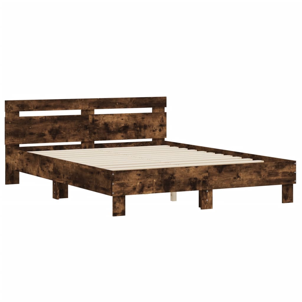 vidaXL Cama con cabecero madera de ingeniería roble ahumado 140x190 cm