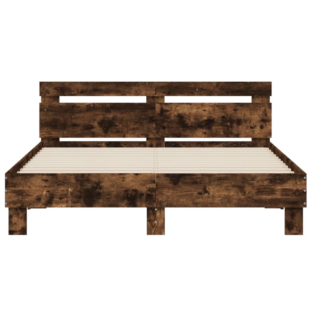 vidaXL Cama con cabecero madera de ingeniería roble ahumado 140x190 cm