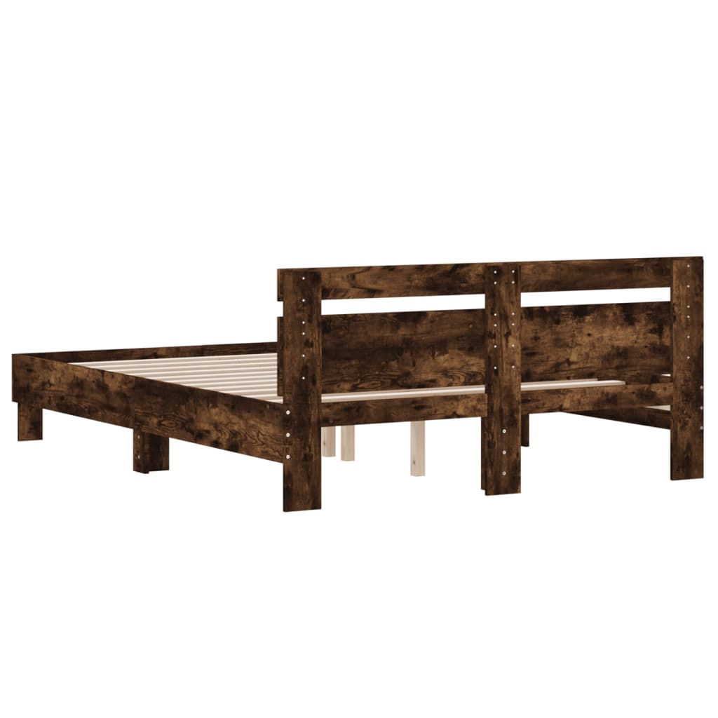 vidaXL Cama con cabecero madera de ingeniería roble ahumado 140x190 cm