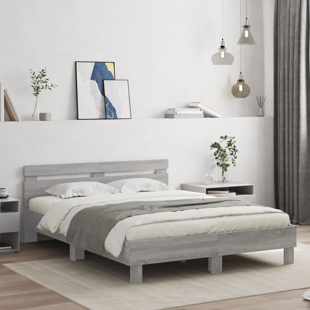 vidaXL Cama con cabecero madera de ingeniería gris Sonoma 140x190 cm