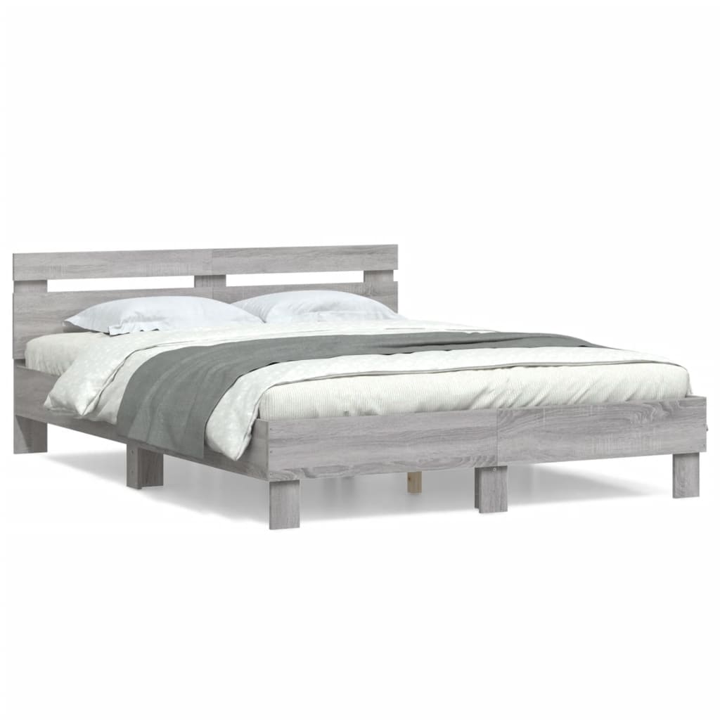 vidaXL Cama con cabecero madera de ingeniería gris Sonoma 140x190 cm