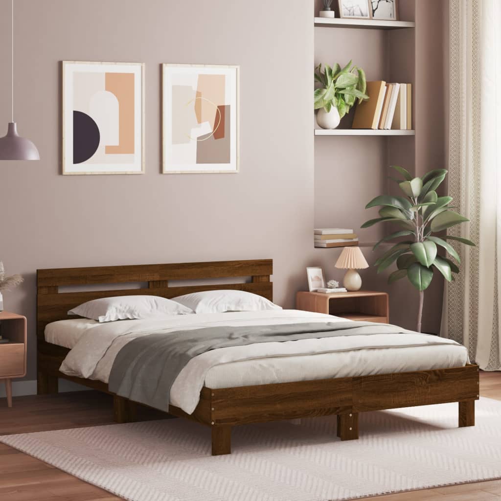 vidaXL Cama con cabecero madera de ingeniería marrón roble 140x190 cm