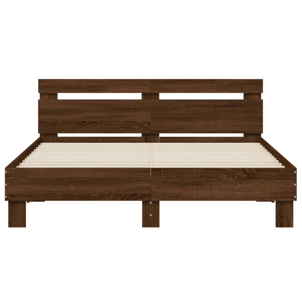 vidaXL Cama con cabecero madera de ingeniería marrón roble 140x190 cm