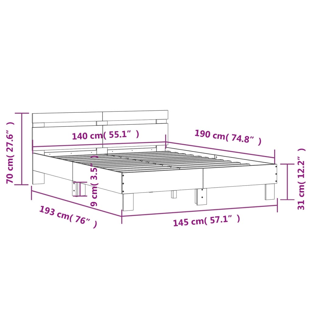 vidaXL Cama con cabecero madera de ingeniería marrón roble 140x190 cm