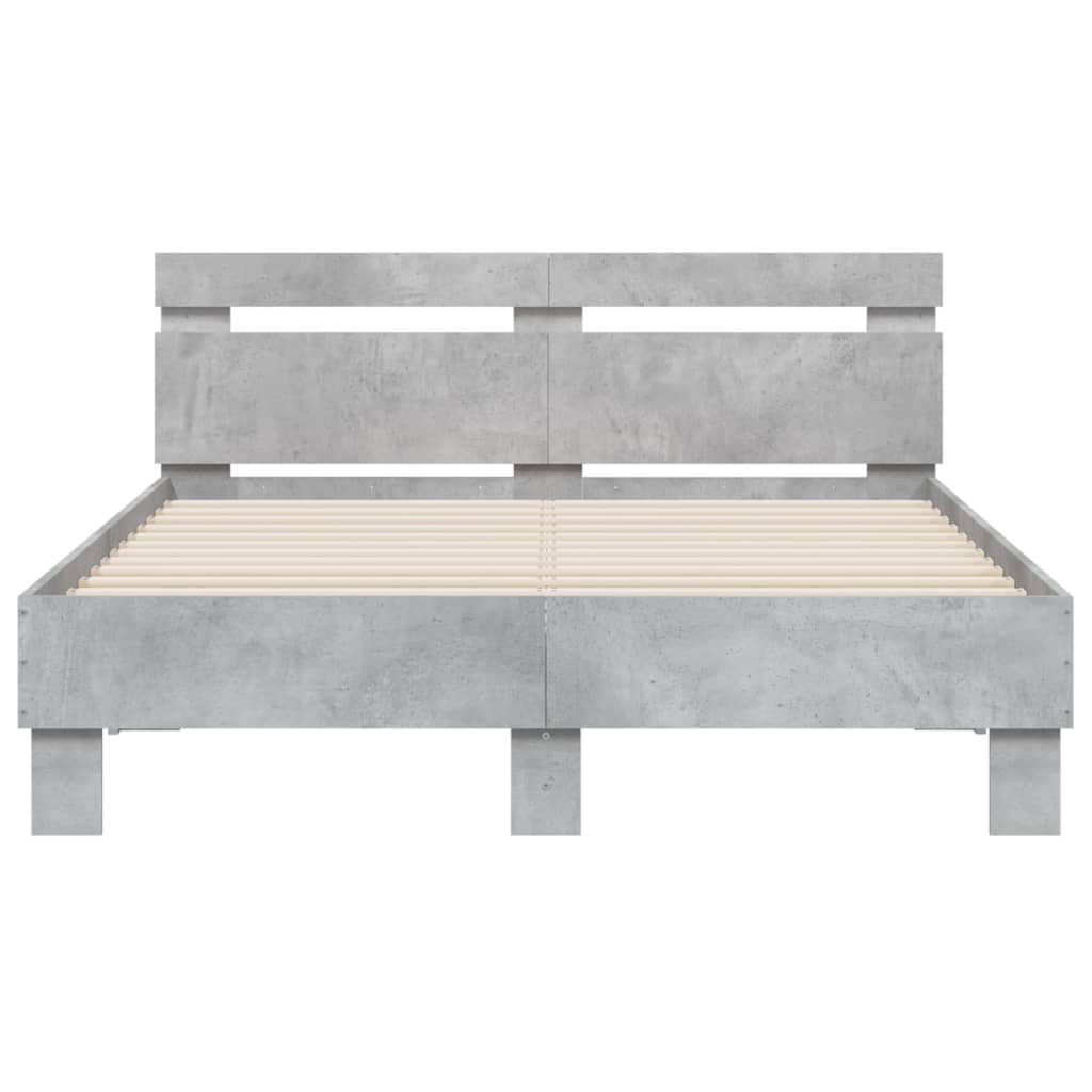 vidaXL Cama con cabecero madera de ingeniería gris hormigón 135x190 cm