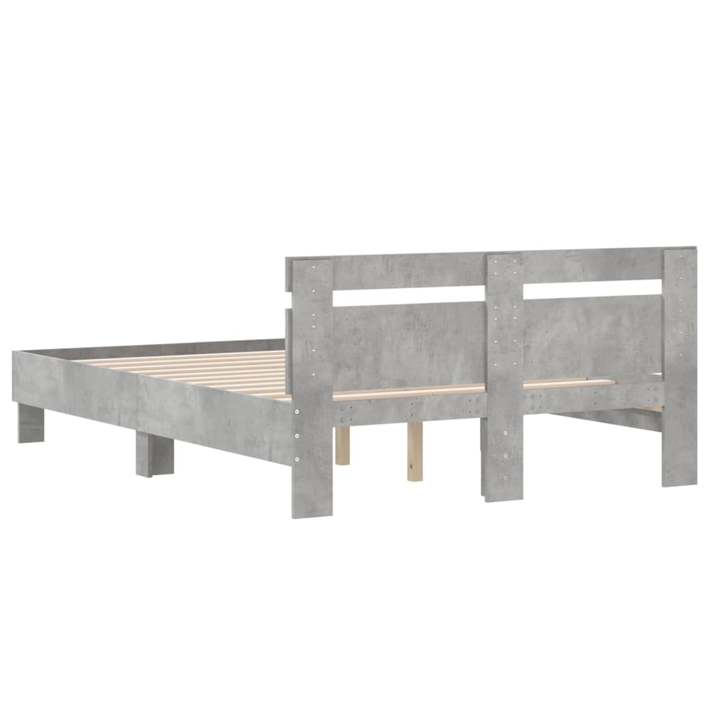 vidaXL Cama con cabecero madera de ingeniería gris hormigón 135x190 cm