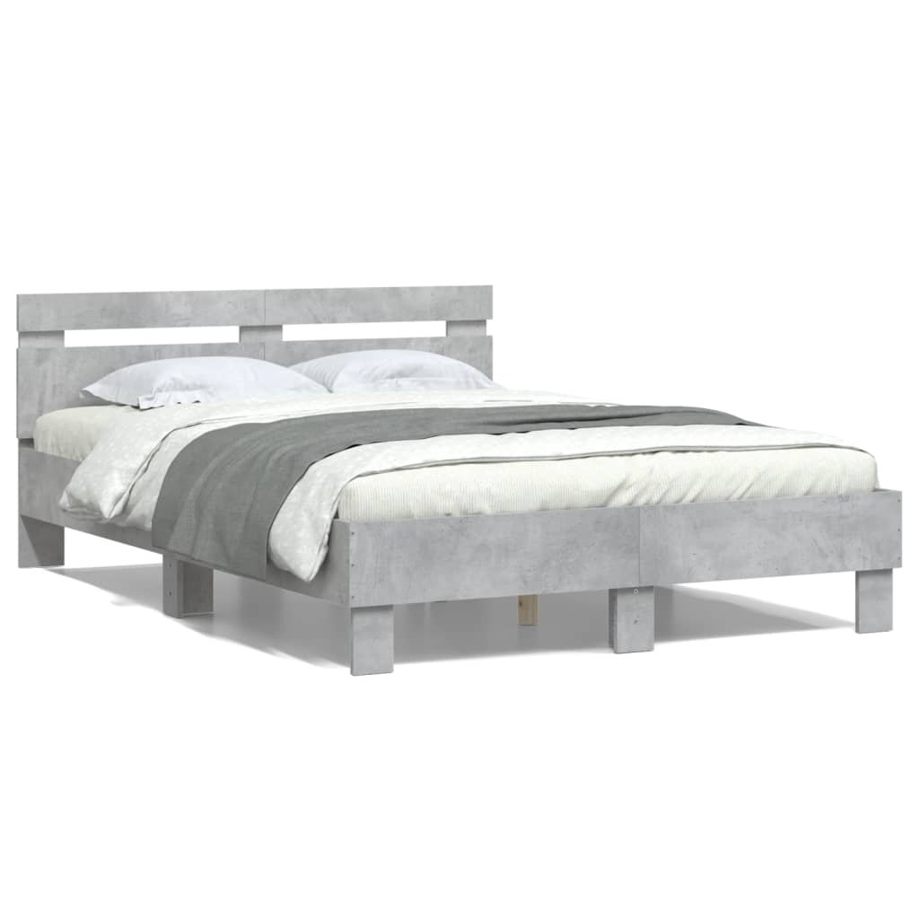 vidaXL Cama con cabecero madera de ingeniería gris hormigón 135x190 cm