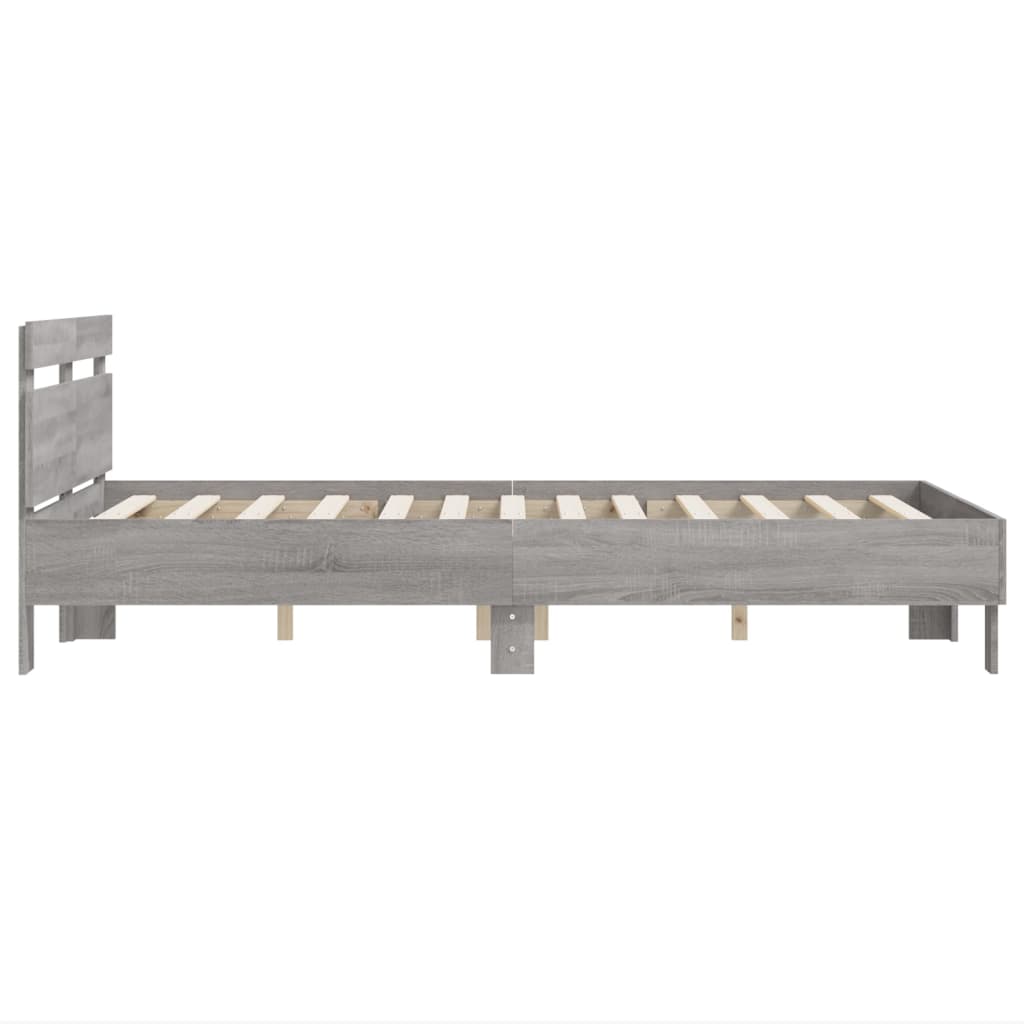 vidaXL Cama con cabecero madera de ingeniería gris Sonoma 135x190 cm