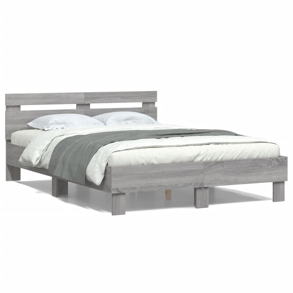 vidaXL Cama con cabecero madera de ingeniería gris Sonoma 135x190 cm