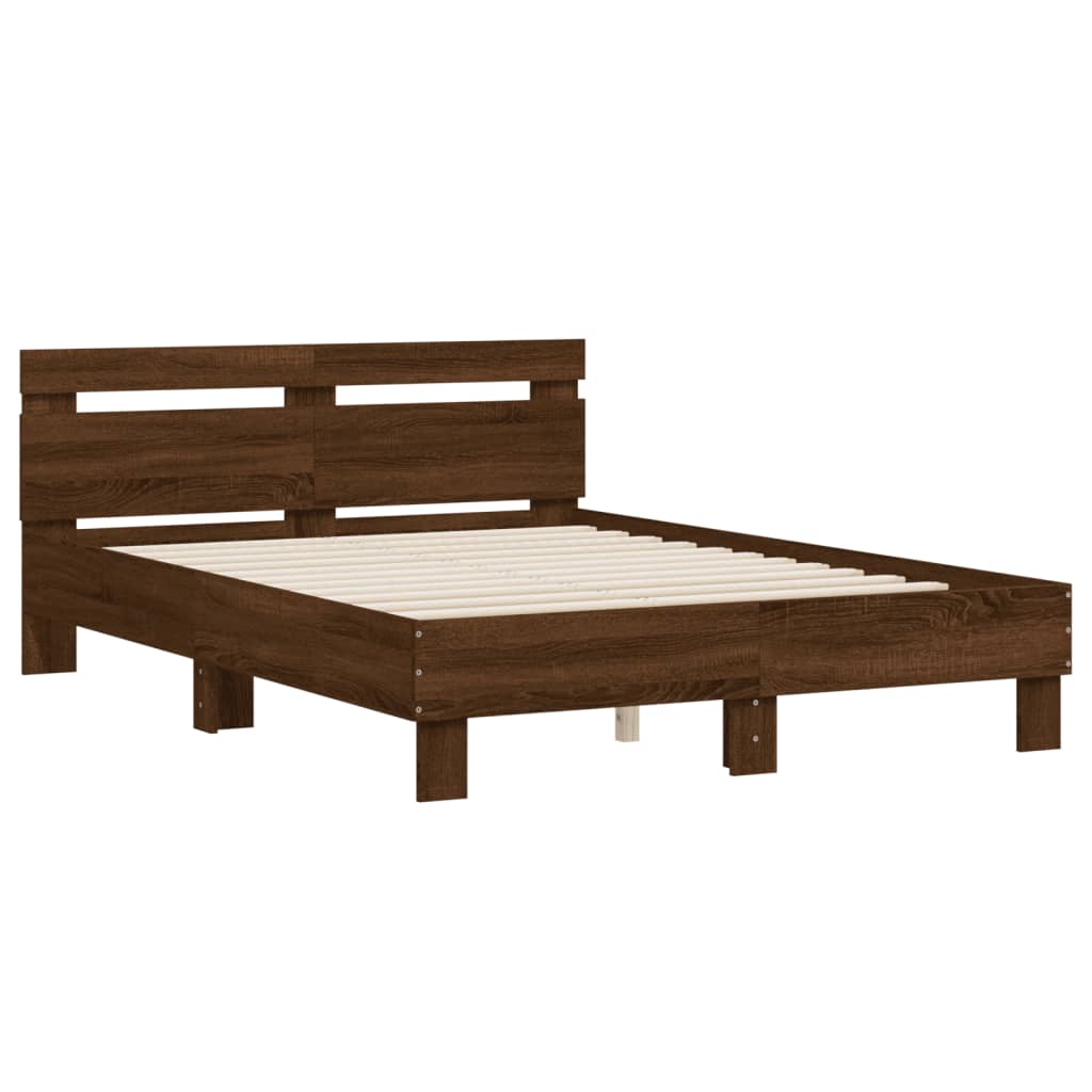 vidaXL Cama con cabecero madera de ingeniería marrón roble 135x190 cm