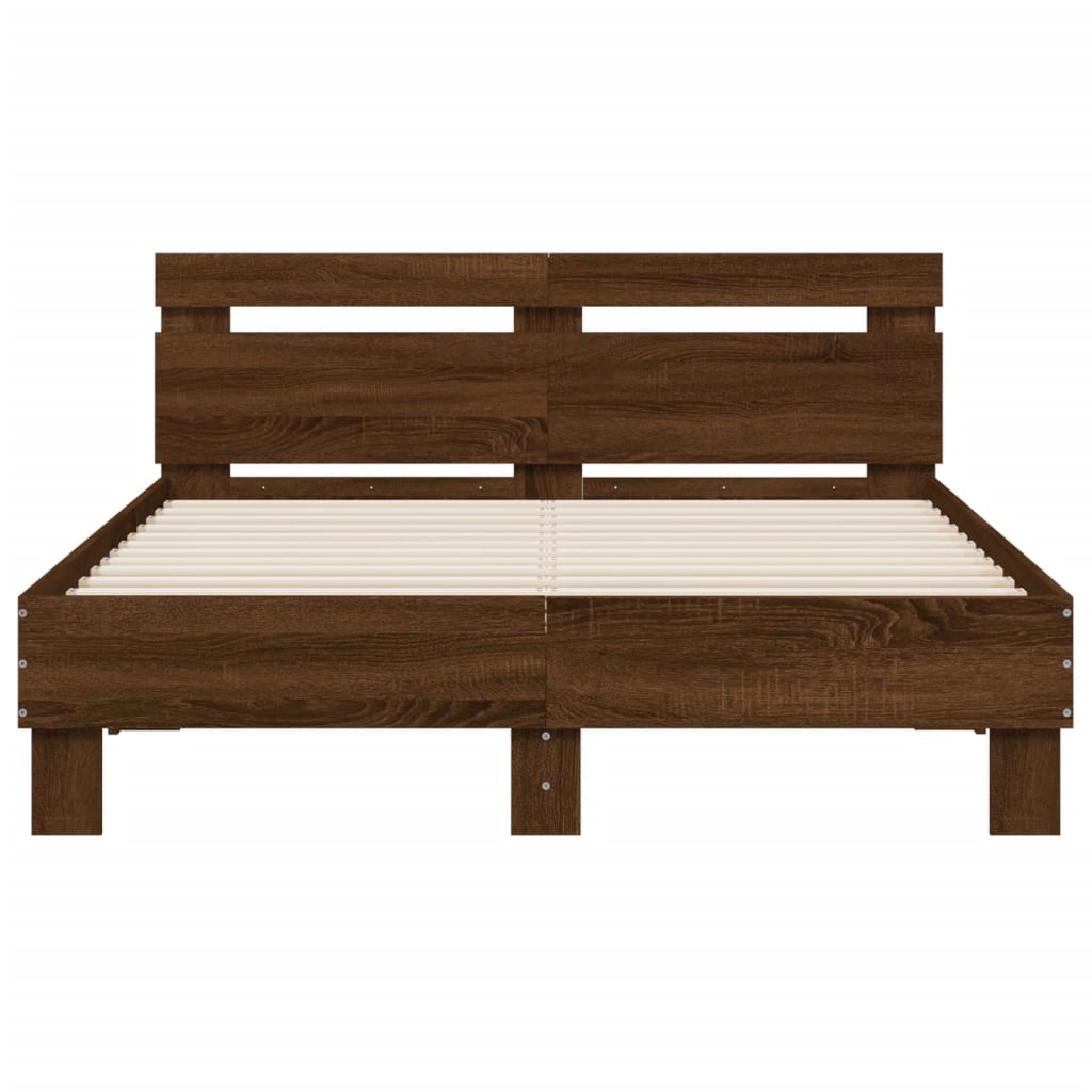 vidaXL Cama con cabecero madera de ingeniería marrón roble 135x190 cm