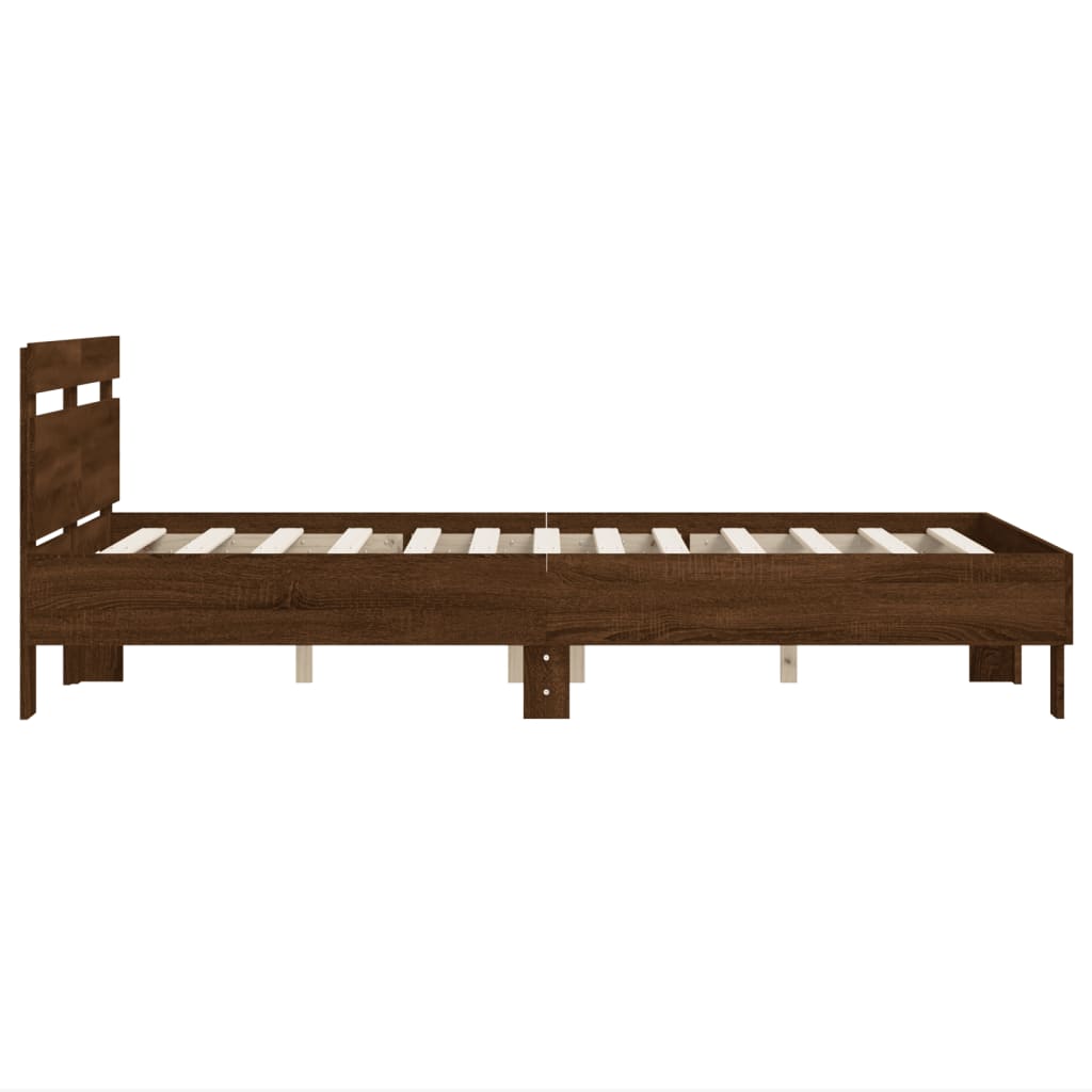 vidaXL Cama con cabecero madera de ingeniería marrón roble 135x190 cm