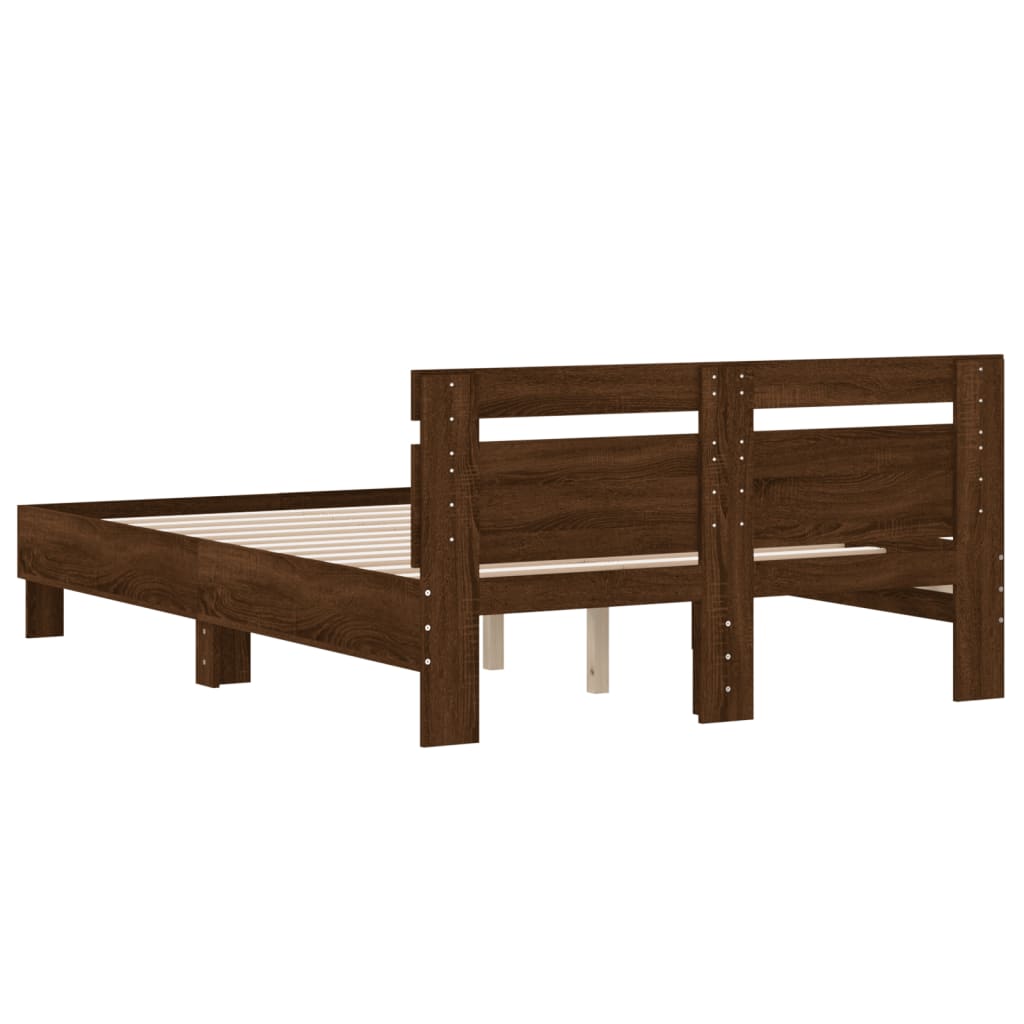 vidaXL Cama con cabecero madera de ingeniería marrón roble 135x190 cm