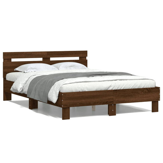 vidaXL Cama con cabecero madera de ingeniería marrón roble 135x190 cm