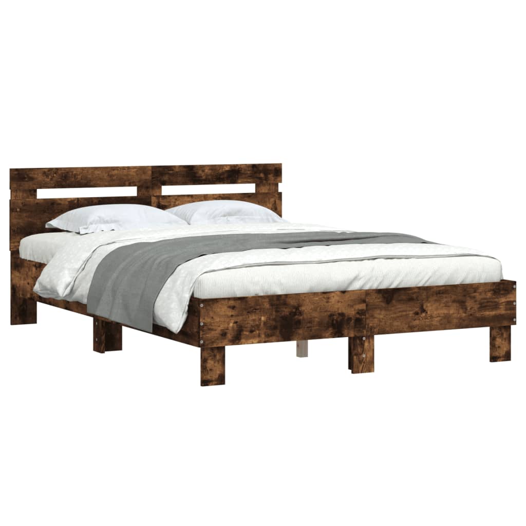 vidaXL Cama con cabecero madera de ingeniería roble ahumado 120x190 cm